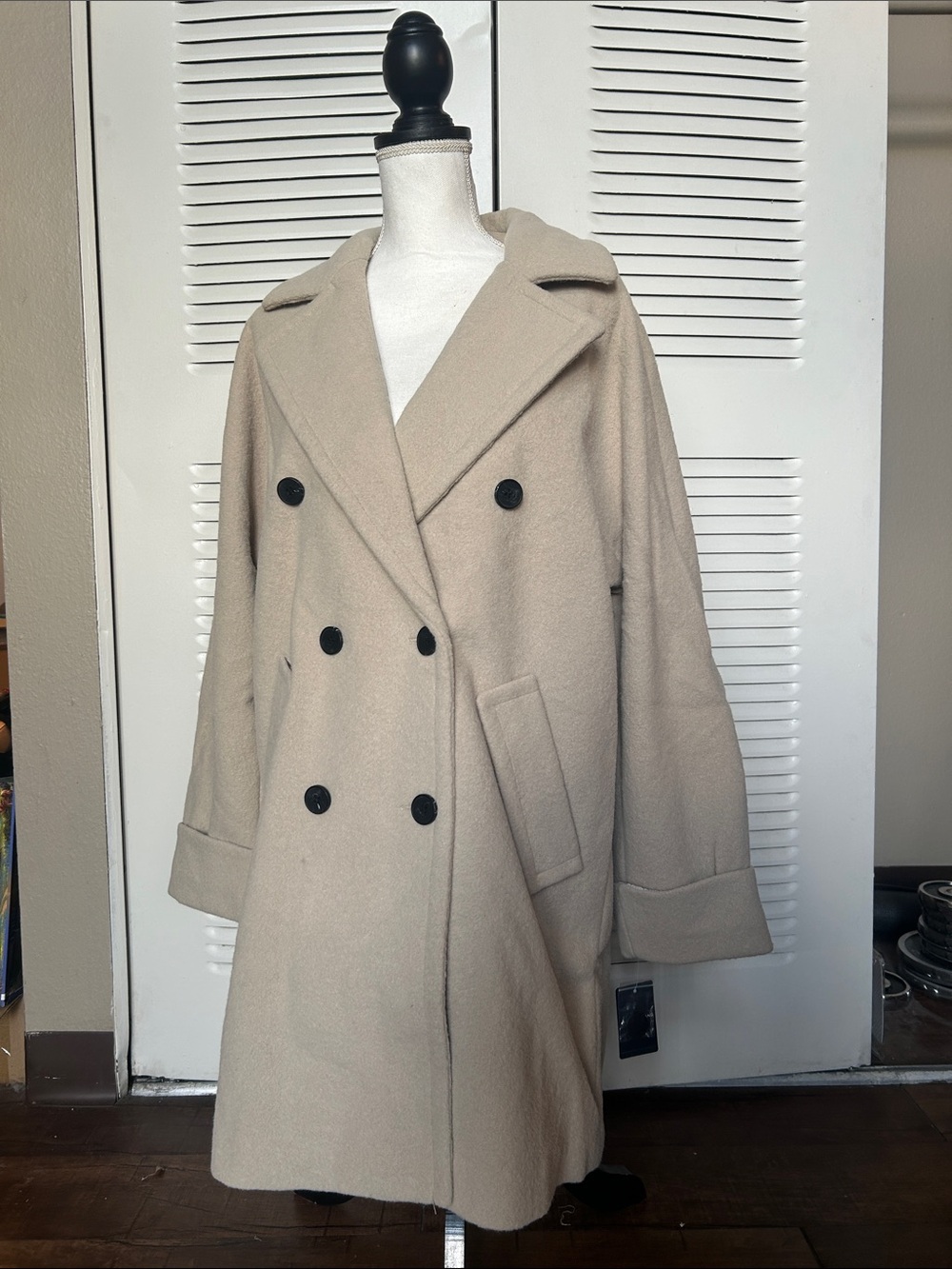Lucky Brand Beige Double-Breasted Pea Coat